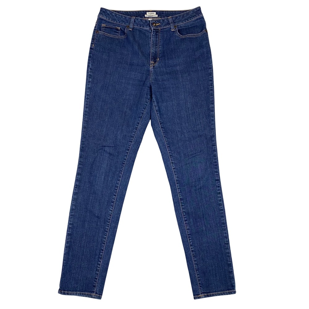 L.L.Bean Classic‎ Fit Stretch Straight Leg Jeans Womens 12 Tall Dark Blue